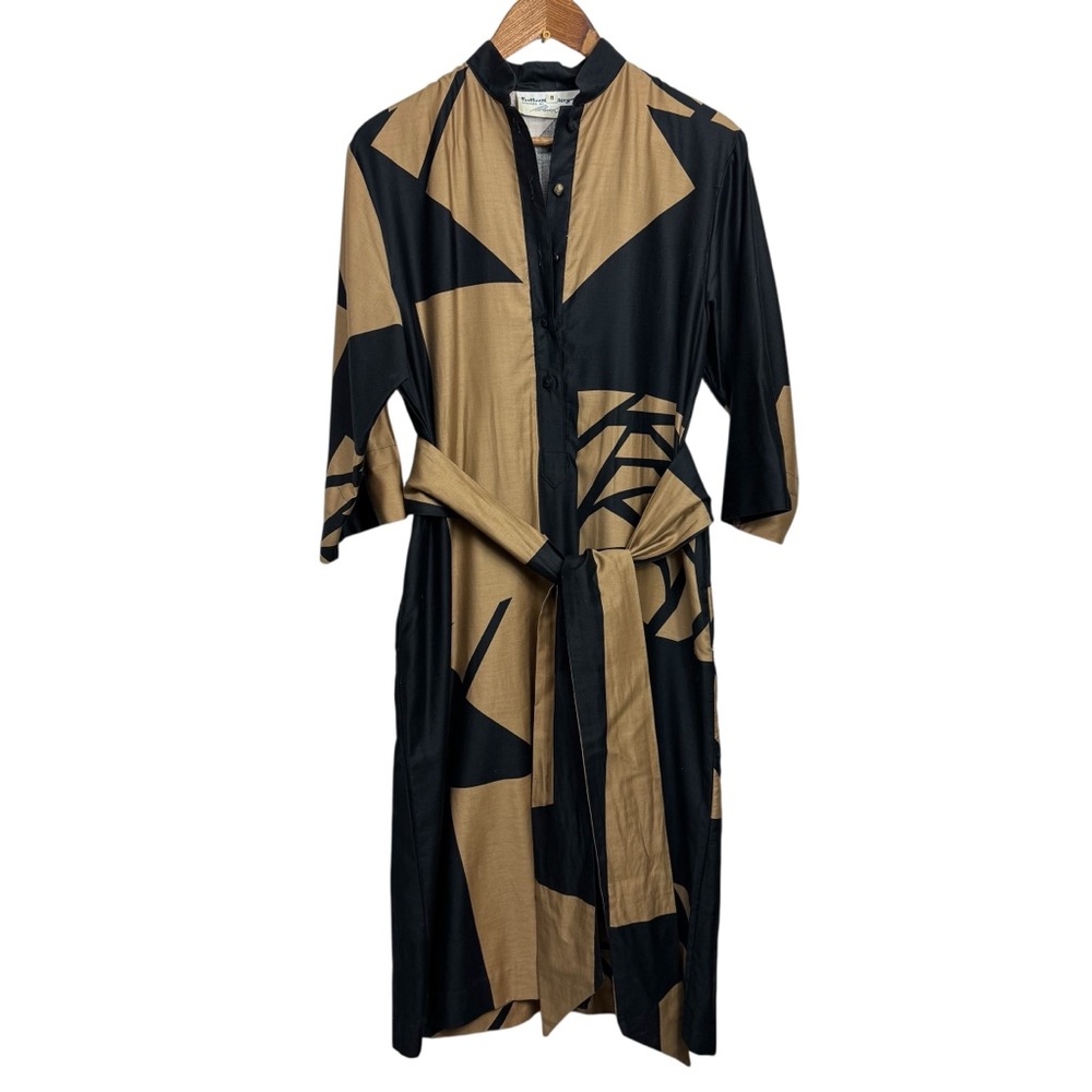 VTG Penthouse Gallery Catherine Ogust Black and‎ Tan Geometric Patterned Dress